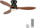 VONLUCE Wood Ceiling Fan with Lights, 42 Inch Flush Mount Ceiling Fan and Remote, 6-Speeds Quiet Reversible DC Motor, 3CCT, Natural Wood 3 Blades Outdoor Ceiling Fan for Patios Farmhouse, Black