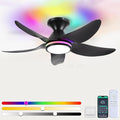 Kviflon Ceiling Fans with Lights Remote/APP Control, 38" Low Profile Ceiling Fans with Dimmable White Colors+ RGB Ring Lights, 6 Speeds 5 Reversible Blades for Kids Room Bedroom Living Room, Black