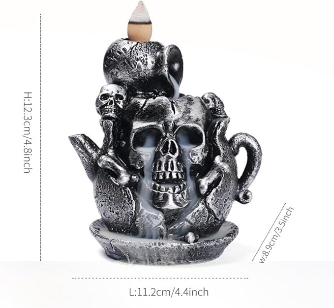Creative Resin Skull Shaped Incense Burner Teapot Backflow Waterfall Incense Holder Indoor Aromatherapy Burner Handicraft Ornament