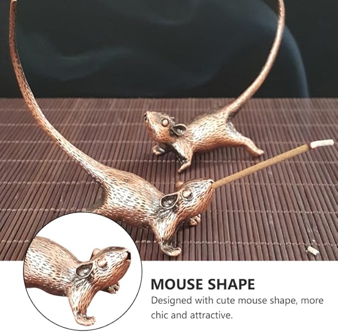 HOMSFOU Mouse Shape Incense Holder Retro Animal Incense Burner Mini Holder for Home Office Yoga Meditation Tea House Decor 2.95X2.71X1.41In