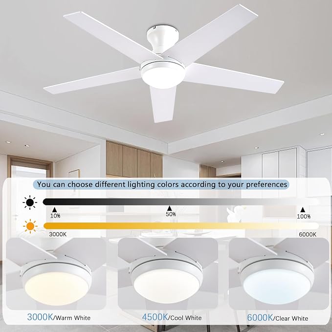 Ayaoty Ceiling Fans with Lights, 54" Low Profile Indoor Ceiling Fan with Light and Remote Control, Dimmable, Noiseless, Reversible, Brown Ceiling Fan for Bedroom, Indoor/Outdoor Use