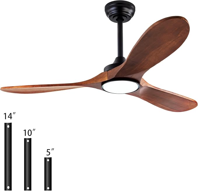 QUTWOB 42" Wood Ceiling Fan with Light, Reversible DC Motor, Remote Control | solid wood blades, quiet 6-speed reversible dc inverter motor, remote control, 3-color led, for indoor outdoor patio garage