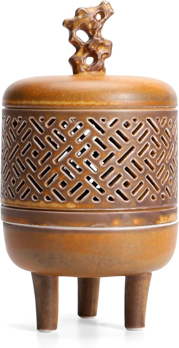 Antique Incense Holder Ceramic Incense Burner Chinese Tripod Stove Ding for Cone, Stick and Coil Incense for Yoga, SPA, Meditation