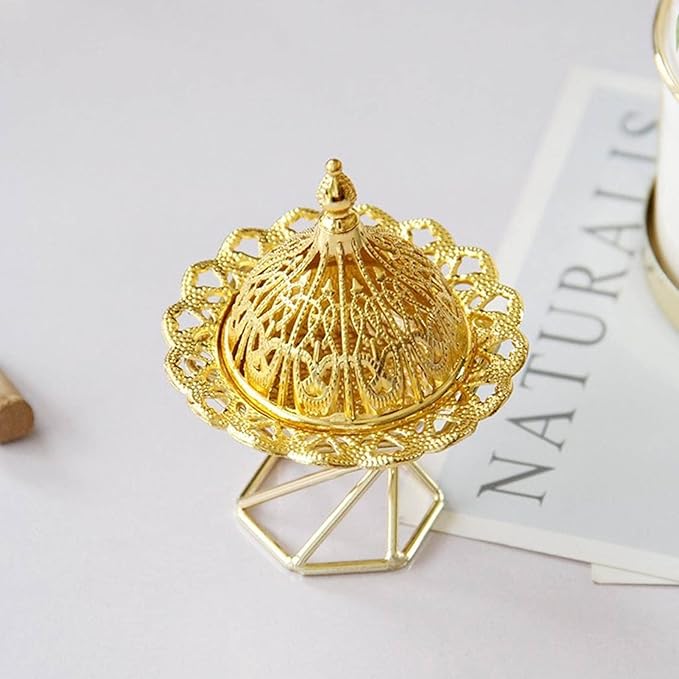Topyond Arabic Incense Burner, Golden Metal Incense Holder, Vintage Backflow Incense Holders, Exquisite Lotus Flower Design, for Worship and Home Decor