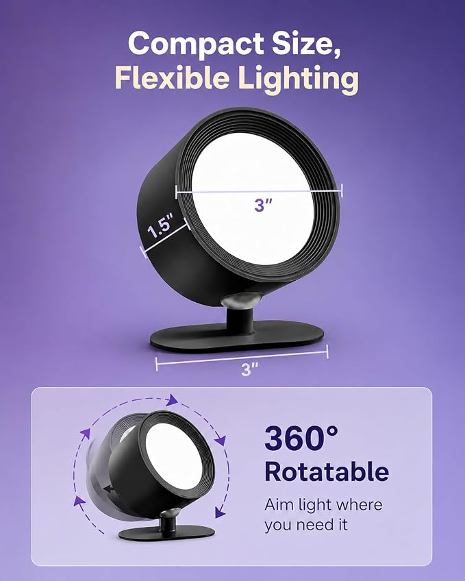 LED Wall Mounted Lights, Rechargeable Wall Sconces, 3 Color Temps, Remote & Touch, 360° Rotating and Dimmable for Bedroom, Bedside & Reading (Black-RGB, 1 Pack)