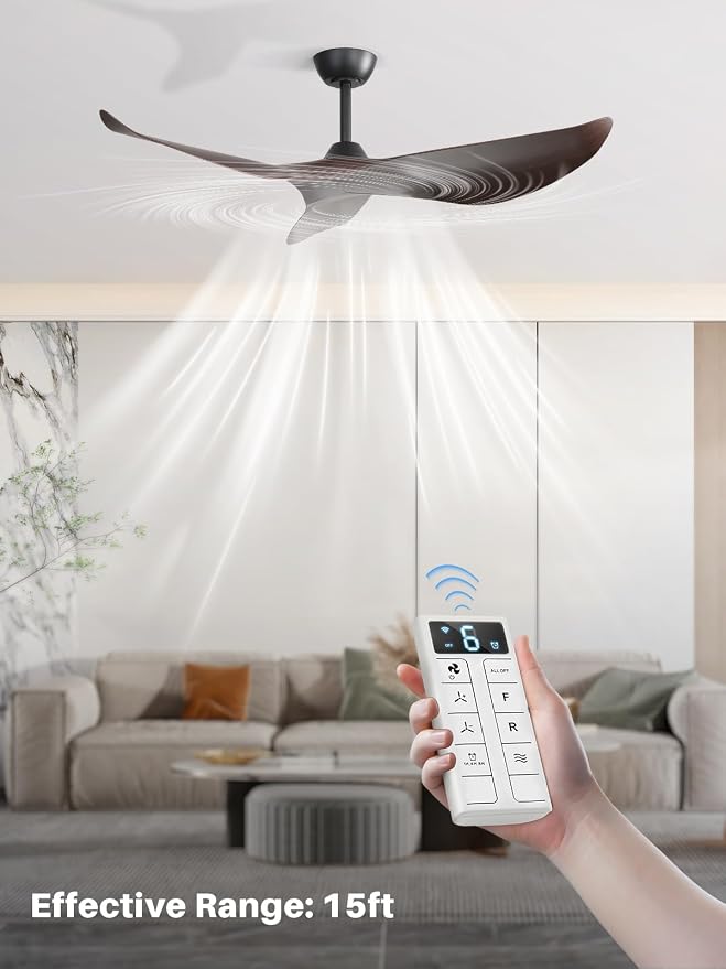 Sofucor 52 Inch Smart Ceiling Fan No Light, Modern Ceiling Fan with Remote Control, Reversible DC Motor, 6-Speed Noiseless Indoor Ceiling Fan for Bedroom Living Room Covered Patio Porch
