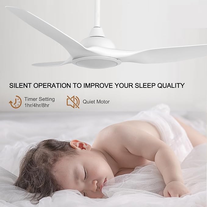 52 Inch 3 Blade Modern White Ceiling Fan with Light Remote Control | Quiet DC Motor, High CFM 6 Speed, Dimmable 3 Color LED,Indoor Ceiling Fan for Bedroom Living Room Porch