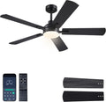 JSAITEE Ceiling Fans with Lights - 52Inch Low Profile Flush Mount Ceiling Fan with Light and Remote Control, DC Reversible Motor, Dimmable, 6 Speeds Ceiling Fan for Bedroom, Kitchen, Black