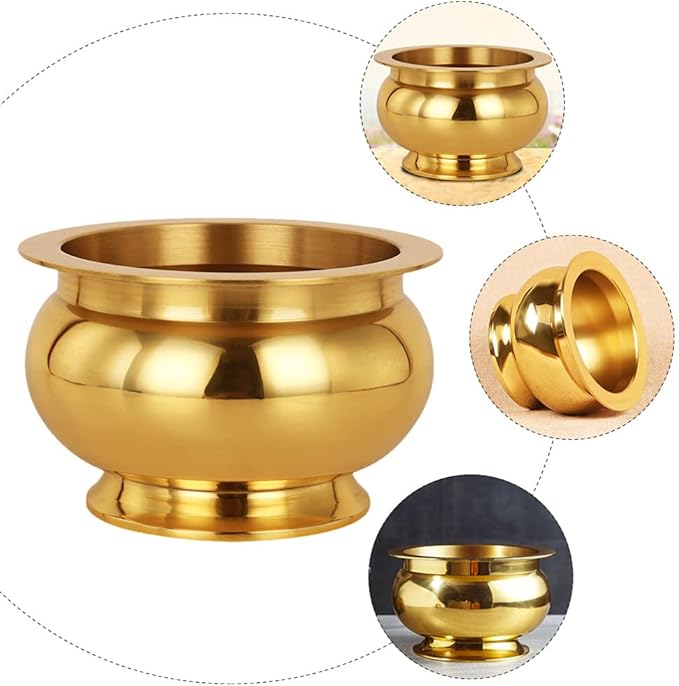 VALICLUD Copper Incense Burner Offering Bowl Bowl Incense Sticks Holder Chinese Asian Style Cone Incense Ash Catcher for Altar Use Rituals Incense Smudging Decoration and More (Golden)