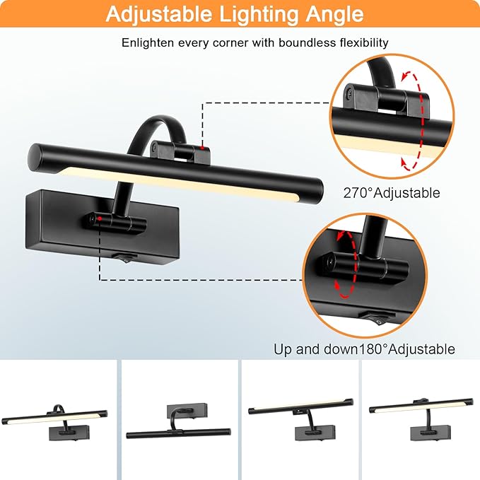 Tassuowell Battery Powered Picture Light with Remote and Timer,Full Metal Art Light with Swing Arm,12 Inch Dimmable,3CCT in One, Rechargeable Wall Lights for Display, Artwork, Canvas,Hallway