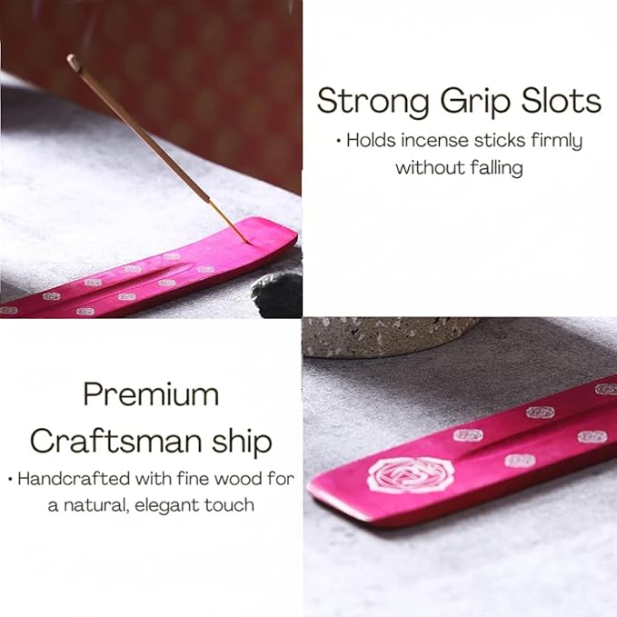 Bless-International Traditional-Handmade-Burner Wooden-Incense-Stick-Holder Ash-Catcher-Stand for-Aromatherapy-Meditation-Yoga (Heart Pink) 10 Inches, Pack of 1