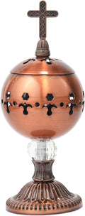 Nazareth Store Incense Burner Charcoal Polished Brass Censer Christian Church Incense Holder Incense Cones Cross 7.9" Aromatherapy Fragrance Ornament (Bronze)