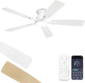 Fanbulous 52 inch Ceiling Fans with Lights, Smart Flush Mount Ceiling Fan and Remote APP, Modern Low Profile, 3CCT 20W LED with 6-Speeds Quiet Reversible Motor for Bedroom, Living Room, Kitchen, White