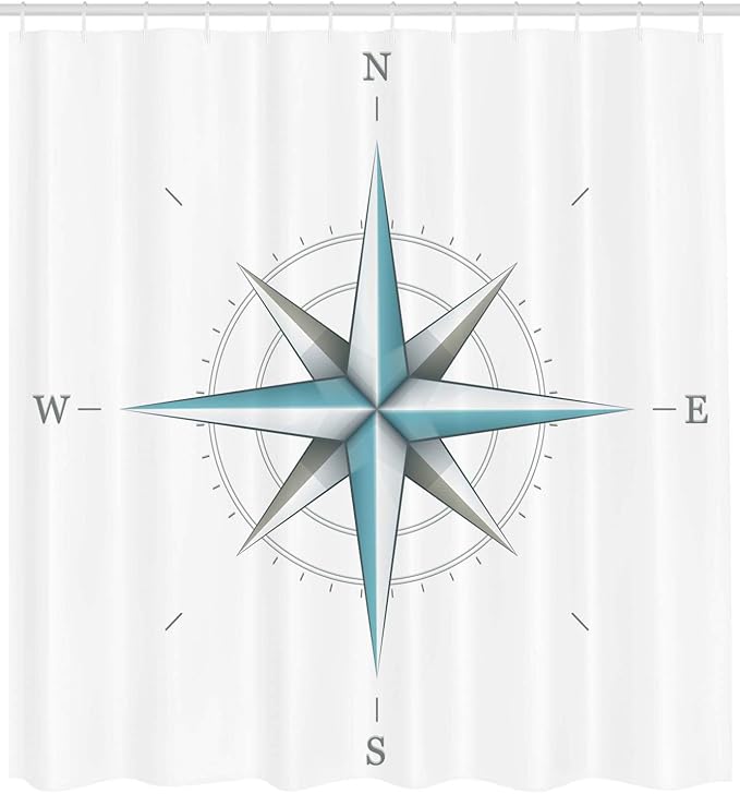 Ambesonne Compass Shower Curtain, Antique Wind Rose Diagram for Cardinal Directions Axis of Earth Illustration, Cloth Fabric Bathroom Decor Set with Hooks, 69" W x 70" L, Teal Dimgray