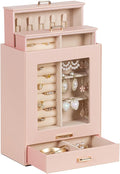Homde Display Jewelry Box for Girls: Starter Organizer with Clear Window | Vertical Drawers for Earrings Rings Necklaces - Compact Footprint Fits Small Vanities - Birthday&Graduation Gift for Teens