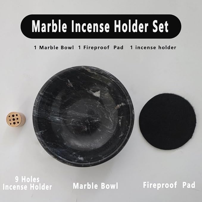 Handmade Natural Marble Incense Holder 9 Hole Design Ash Catcher Tray for Incense Sticks, Palo Santo & White Sage | Durable Home Decor Gift for Meditation, Yoga (Black)