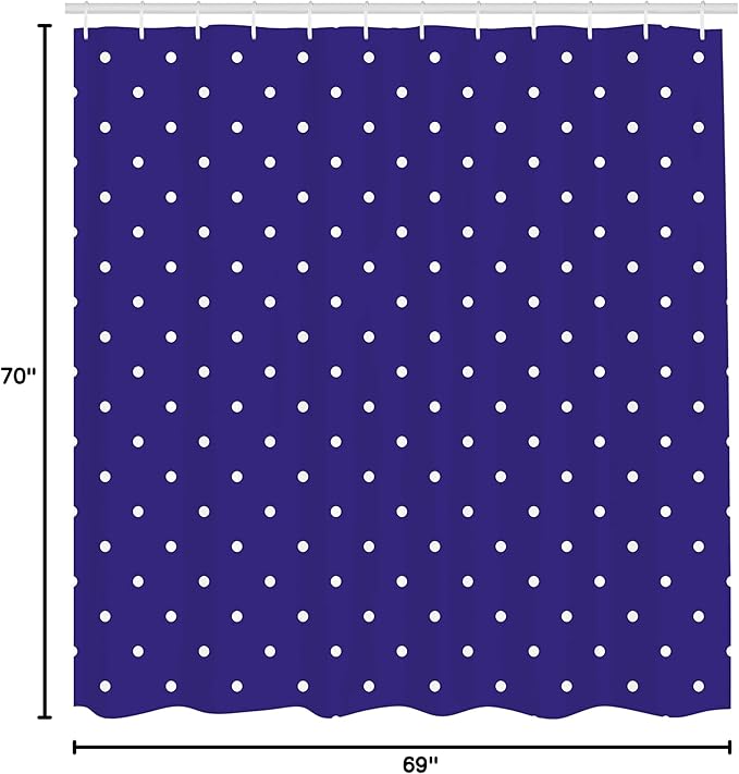 Ambesonne Navy Shower Curtain, Polka Dots Pattern Nostalgic Feminine Shabby Form Little Spots Motif, Cloth Fabric Bathroom Decor Set with Hooks, 69" W x 70" L, Purple White