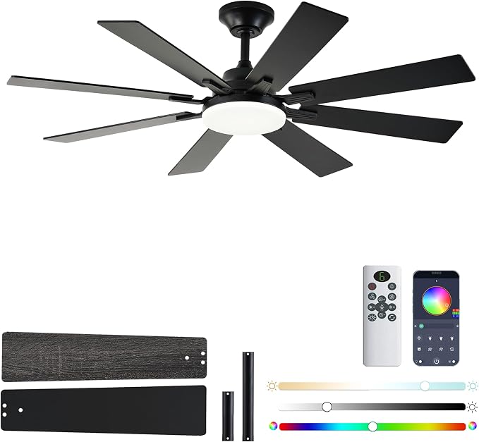 Ceiling Fan With Light & Remote Indoor/Outdoor Use 52 Inch Black | Reversible DC Motor,3CCT, Dimmable, Timer, Noiseless,Ceiling Fan for Bedroom Living Room
