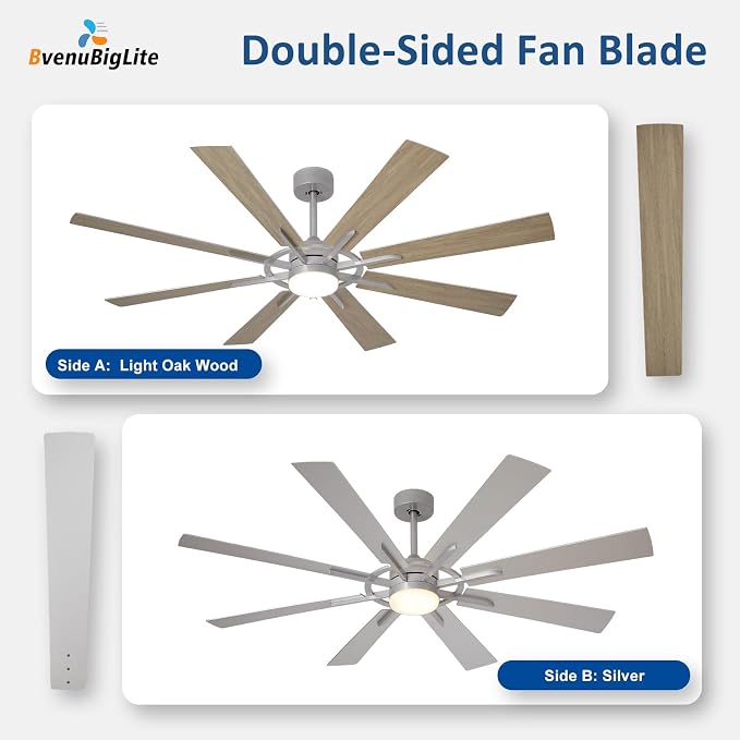 Large Ceiling Fans with Lights: Modern 66 Inch 8 Blade Outdoor Ceiling Fan with Remote APP Control - Dimmable Big Fan light Indoor Reversible 6 Speed Quiet DC Motor