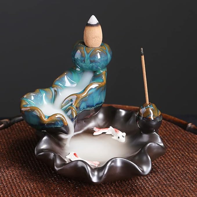 Waterfall Incense Holder Backflow Cone Ceramic Burner Handcrafted Porcelain Censer Incense Stick Stand Yoga Meditation and Home Decor