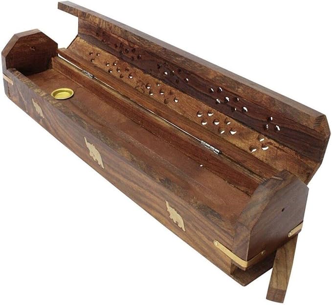 Bless-International Traditional-Handmade-Burner Wooden-Coffin-Incense-Stick-Holder Ash-Catcher-Stand (Wooden Coffin)