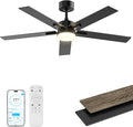 Obabala Ceiling Fan with Light 52 Inch, DC Motor Ceiling Fan with Remote and APP Control, Dimmable LED Color Changing, Reversible Quiet Fan for Bedroom Living Room Indoor Outdoor, Modern