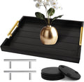 SXNOWS Wooden Serving Tray with 2 Sets of Handles,Black | Rectangle 16.5x13 Inch Ottoman Decorative Tray for Coffee Table Kitchen Bar Living Room Breakfast in Bed, 4 Coasters Included