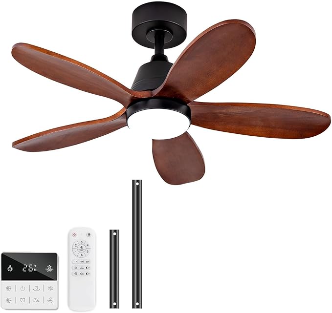 Ceiling Fans with Lights, 36 inch Modern Ceiling Fan with Light and Remote Control, 3CCT, Dimmable, Reversible, Noiseless, Black Ceiling Fan for Bedroom, Living Room
