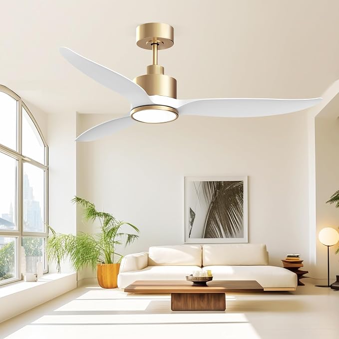 52 Inch High CFM Modern White Gold Ceiling Fan with Light and Remote | Quiet DC Motor, 3-Color Dimmable LED with Memory, Reversible, 6 Speeds, Indoor Ceiling Fan for Bedroom Living Room