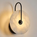 Round Alabaster Wall Sconce, Natural Marble Lampshade Wall Sconce, Hardwired Circular Sconce LED Modern Wall Lamp for Bedroom, Stairs, Living Room, Bedside, Hallway 9.84 Inch Black