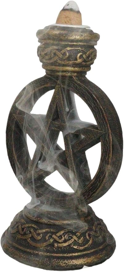 Ebros Gift Witchcraft Wicca Sacred Pentacle Pentagram Circle with Celtic Knotwork Backflow Incense Cone Burner Holder Figurine Halloween Occult Mystical Home Aromatherapy Accessory