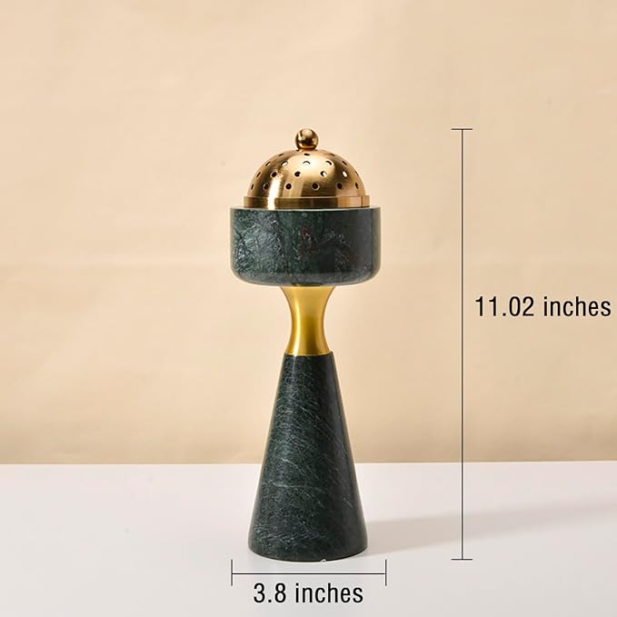 Sissi & yaya Marble Incense Burner with Brass Cover, 11 x 3.8 inches, Multi-Purpose Holder for Cones, Coils and Sticks (White)
