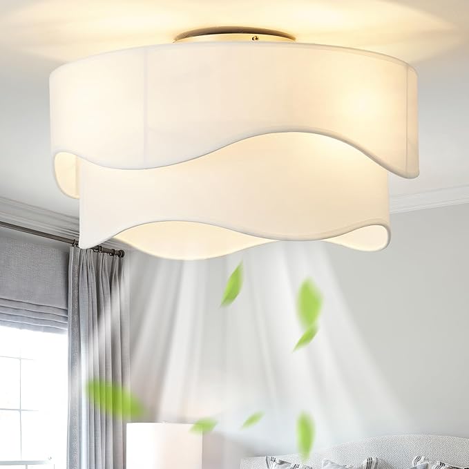 Flush Mount Ceiling Fan with Lights, 20" Low Profile Boho Ceiling Fan with Light Remote Control, Caged with 6 Speeds for Bedroom, Nursery, Living Room
