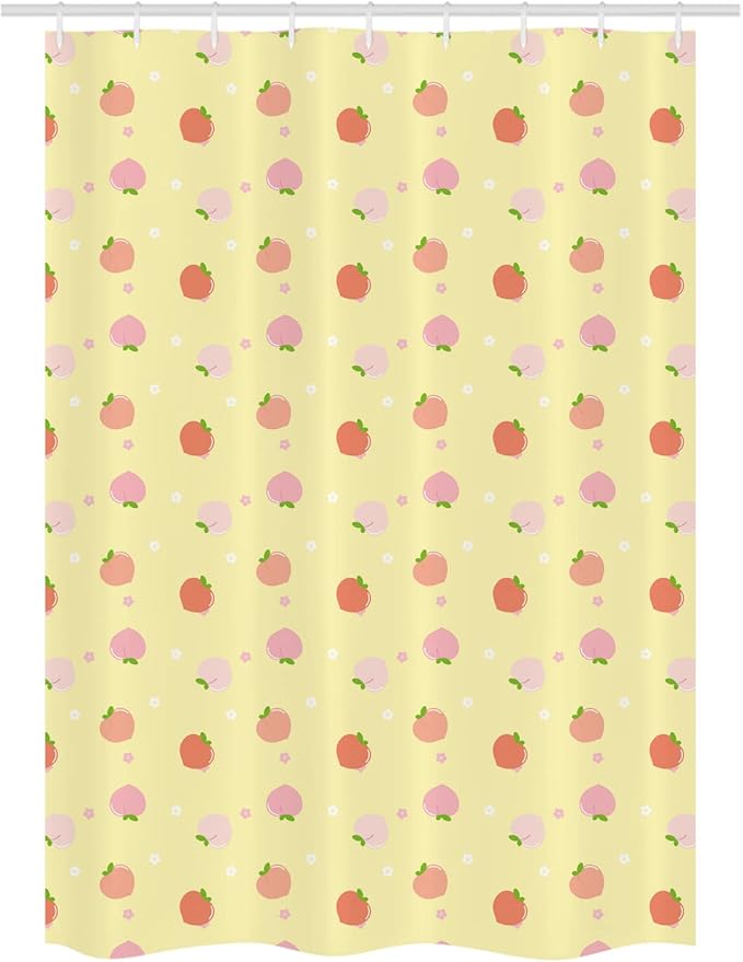 Ambesonne Peach Colors Stall Shower Curtain, Repetitive Fruit with Leaves Blossom in Warm Muted Tones Pattern, Decorative Fabric Set with Hooks for Bathroom, 54" W x 78" L, Pale Yellow Peach Salmon