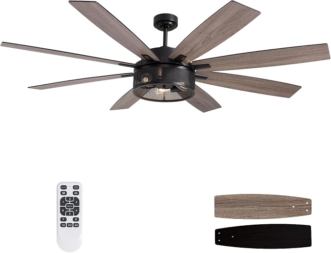 LuminFan 72 inch Large Ceiling Fans with Lights and Remote, Black Modern Ceiling Fan for Living Room, Patios, 6 Speed Reversible Quiet DC Motor, 8 Blades, Easy to Install
