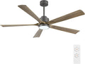 ELEHINSER 60" Modern Ceiling Fan with Light and Remote Control, 5 Solid Wood Blades 6-Speed Noiseless Reversible DC Motor, Ceiling Fan for Kitchen Dinning Living Room, Charcoal Finish with Wood Blades
