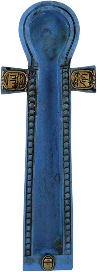 Ebros Gift Egyptian Beautiful Blue Hieroglyphic Symbols Golden Cartouche Ankh Key Incense Stick Burner Holder Figurine Gods of Egypt Talisman of Balance Health and Life Force