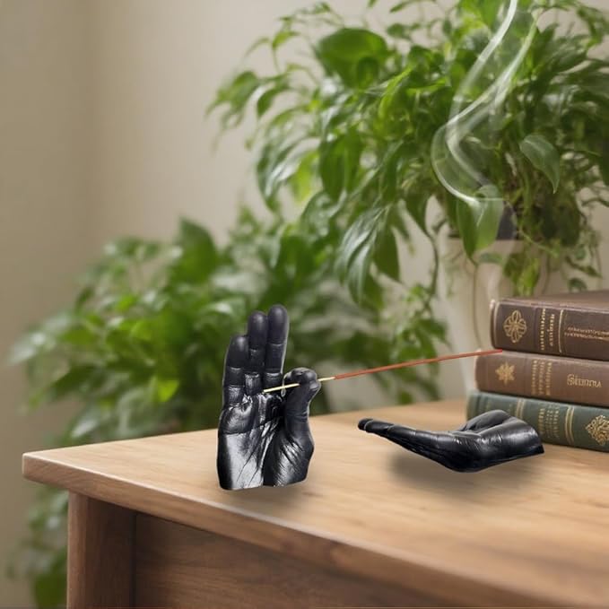 Hand Incense Holder for Sticks, Incense Burner Ash Catcher, Hand-Shaped Incense Burner Stand, for Meditation and Decoration (Black)