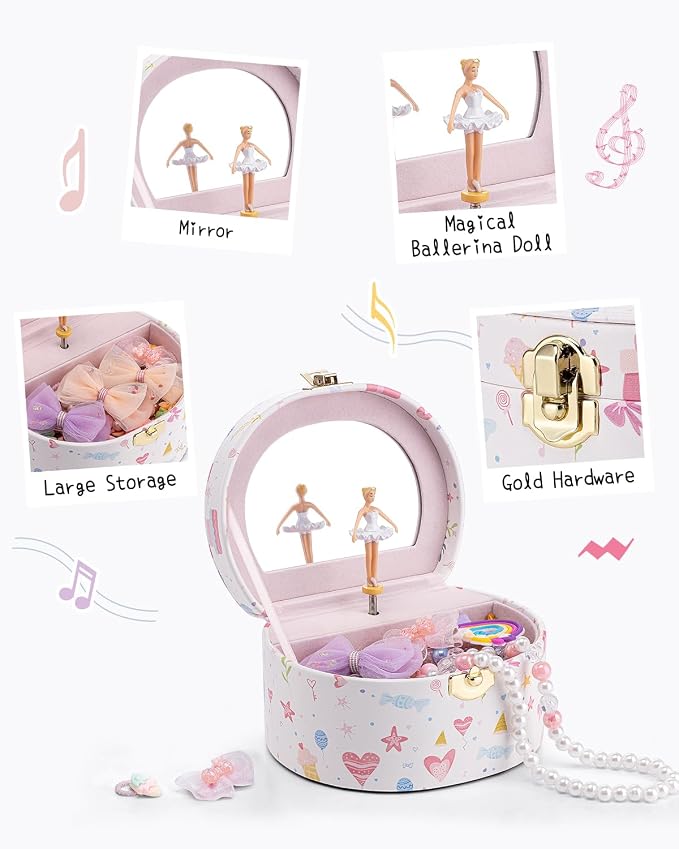 VLANDO Bithday Gift for Girl - Musical Jewelry Box for Girls, Small Kid Music Box with Ballerina for Party Bedroom Decor, Gifts for Girls Kids - Fantasy