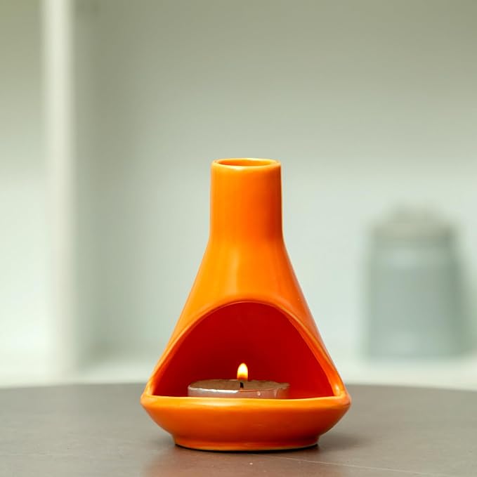 MOUGIGI Handmade Ceramic Chiminea Palo Santo Holder - Modern Medieval Incense Burner and Candlet Holder - Zen Home Decor