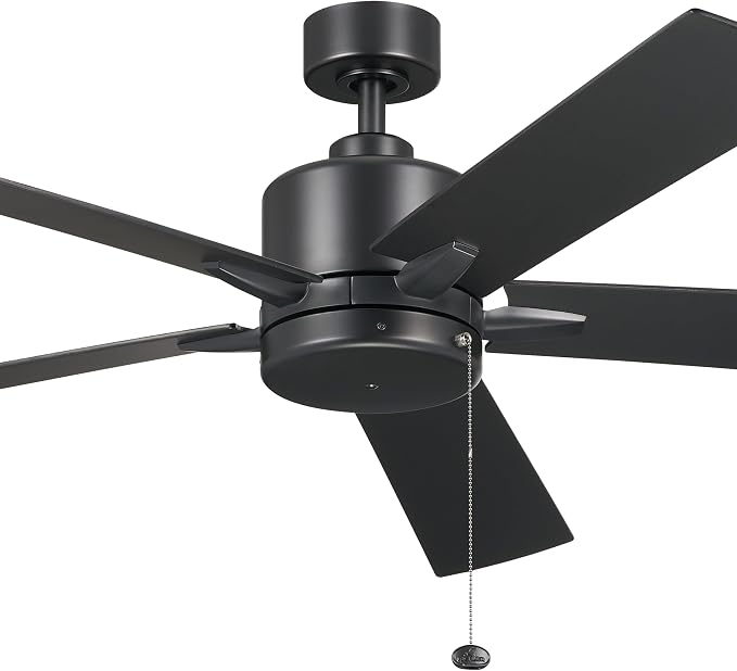 Kichler Lucian II 60 Modern Indoor Ceiling Fan with AC Motor, Pull Chain Control and Contemporary Design in Satin Black for Bedroom or Living Room, 330243SBK