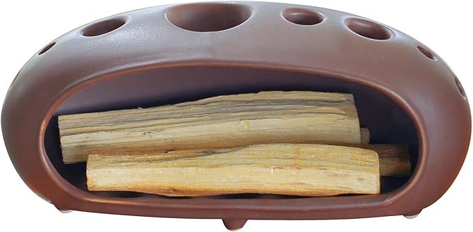3 in 1 Palo Santo Holder for Sage Bundles Cone Incense, Handcrafted Ceramic Incense Burner Holder Ash Catcher with Chimney, Smudge Bowl for Yoga Meditation Home Decor (Multi - Porous Red)