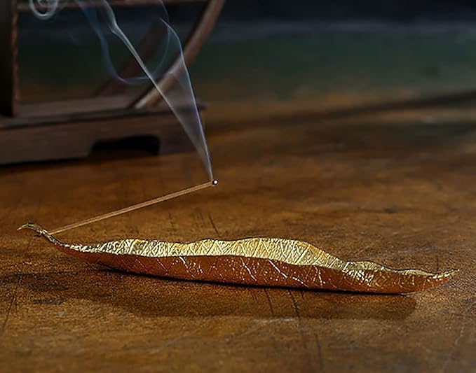 Alloy Lucky Leaf and Cute Snail Incense Stick Holder Burner Ash Catcher Set, U-MATE Oriental Aroma Kodo, Incense Holder Burner, for Decor Meditation Room Home Office Yoga SPA, Color: Gold