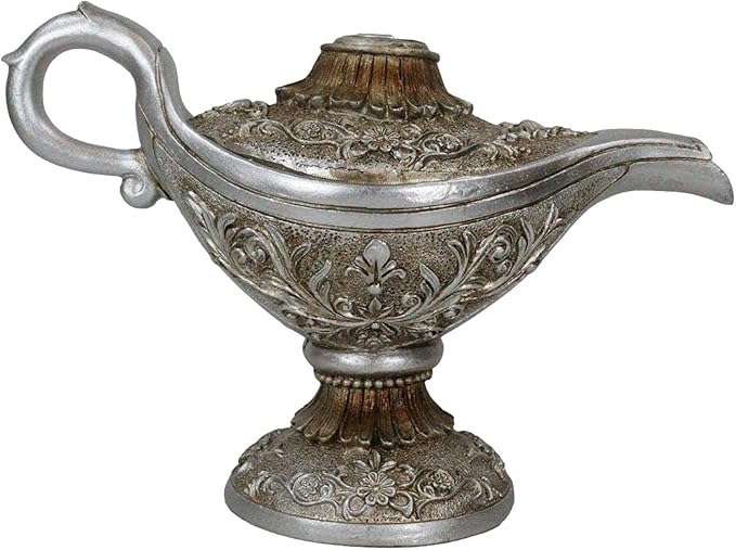 Ebros Gift Floral Ornate Aladdin Genie Magical Lamp Shaped Backflow Incense Cone Holder Burner Figurine Altar Arabian Night Middle Eastern Magic Lamps Design Home Aromatherapy Accent Sculpture