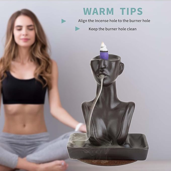 YYW Statue Backflow Incense Holder Incense Burner Waterfall Aromatherapy Ornament Home Decor with Incense Cones and Incense Stick (Black)