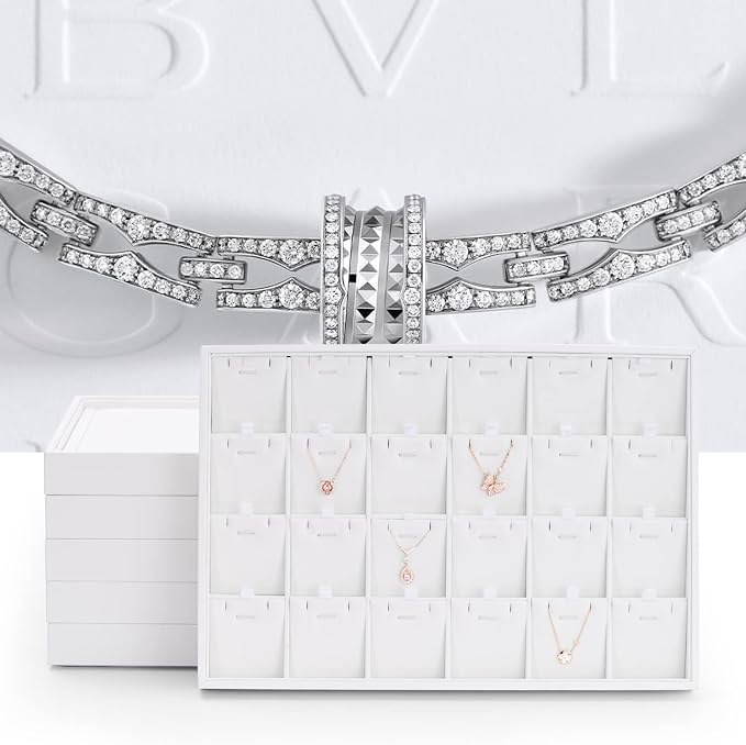 Oirlv Premium White Leather Stackable Jewelry Tray Flat Jewelry Organizer Tray for Jewelry Accessory Trade showcase