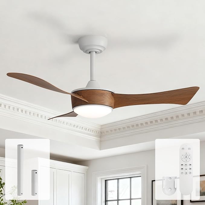 Sofucor 42 Inch Ceiling Fans with Lights-Modern Small Bedroom Ceiling Fan with Remote Control, Plug-in Blades Quick Install,Reversible Quiet DC Motor,Outdoor Ceiling Fan for Kitchen/Living Room/Patios