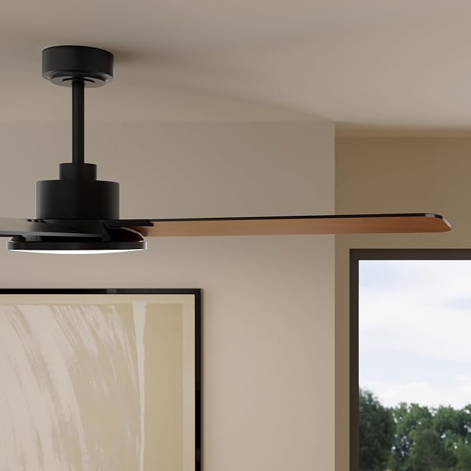 Ceiling Fans with Lights and Remote Control, 52 Inch Modern Ceiling Fan with 3CCT Dimmable LED, 6 Speeds, Quiet Reversible DC Motor, Timer, Black Ceiling Fan for Living Room, Kitchen, Outdoor Patio