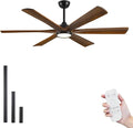 60 Inch Ceiling Fan with Light and Remote, Rustic Farmhouse Style, 6 Brown Solid Wood Blades, ETL Listed Quiet DC Motor, High 8268 CFM, for Indoor Living Room, Damp Rated for Covered Outdoor Patio