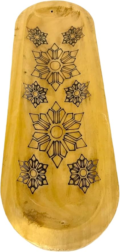 Govinda - Incense Burner Stick Holder Ash Catcher Wooden Handmade Modern Gift Wood Home Decor Size 12 X 4 Inches, OM Design (Snowflakes)